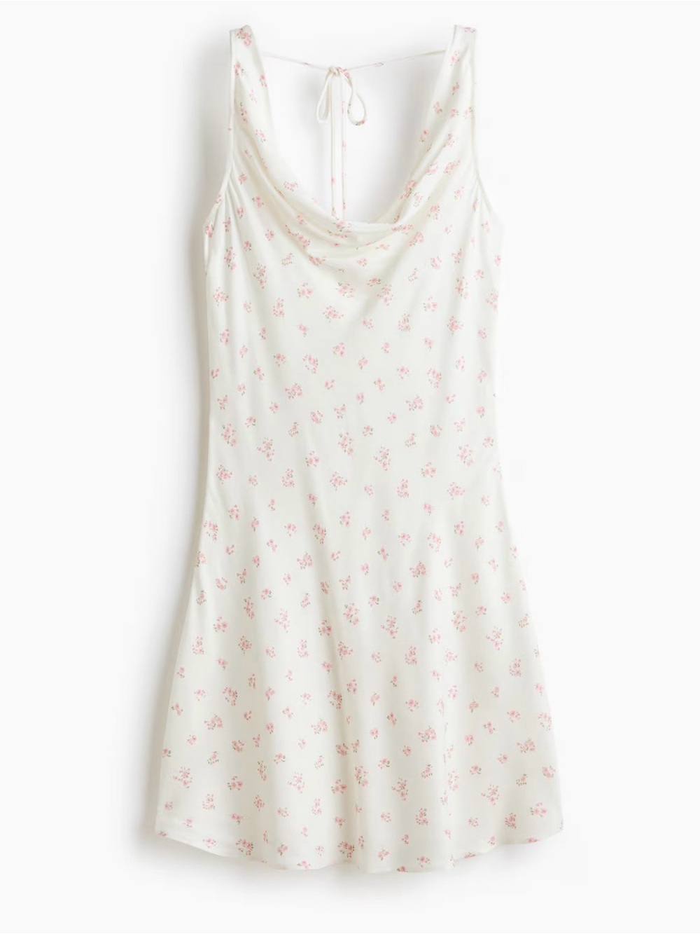 Ditsy Floral satin  Cowl Neck Slip Dress - White with Pink Print NWT